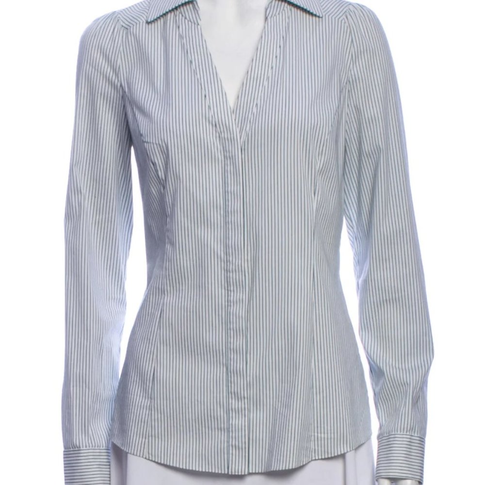 TAHARI Striped V-Neck Button-Up Top